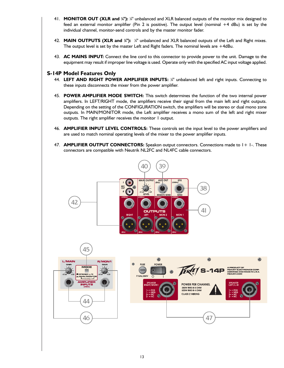S-14p model features only | Peavey S-14 User Manual | Page 13 / 32