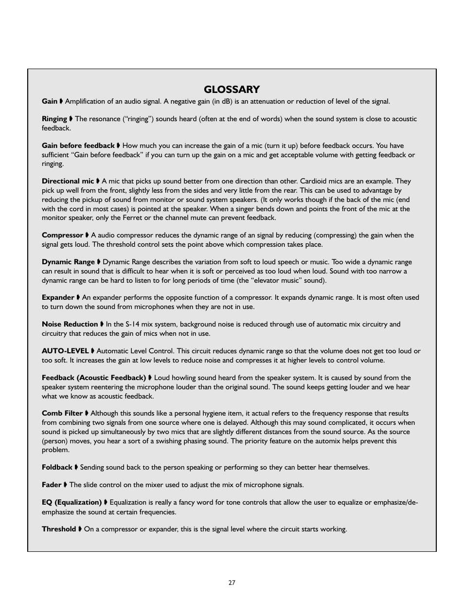 Glossary | Peavey S-14 User Manual | Page 27 / 32