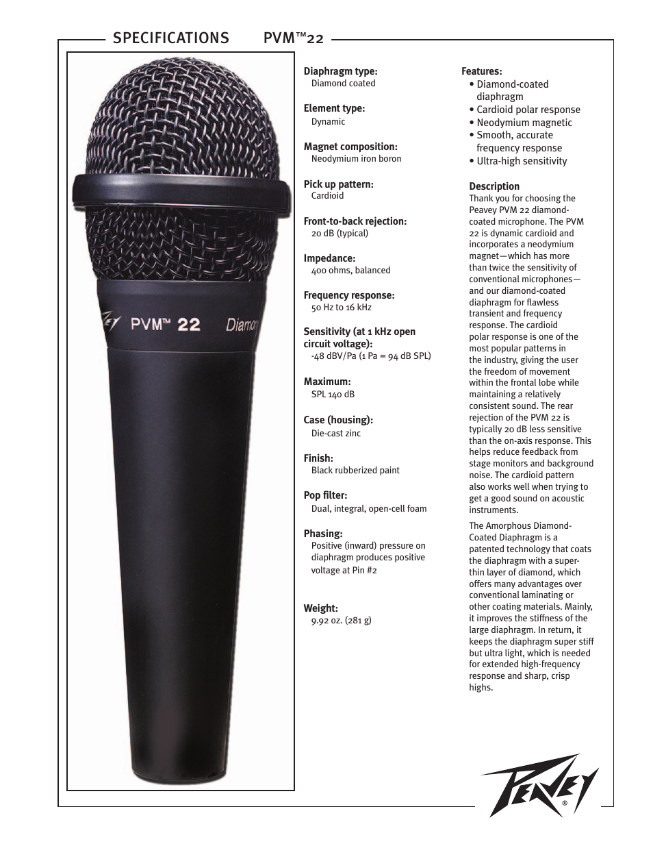 Peavey 22 User Manual | 4 pages