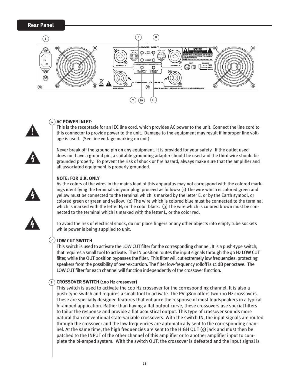 Rear panel | Peavey PV 3800 User Manual | Page 11 / 20