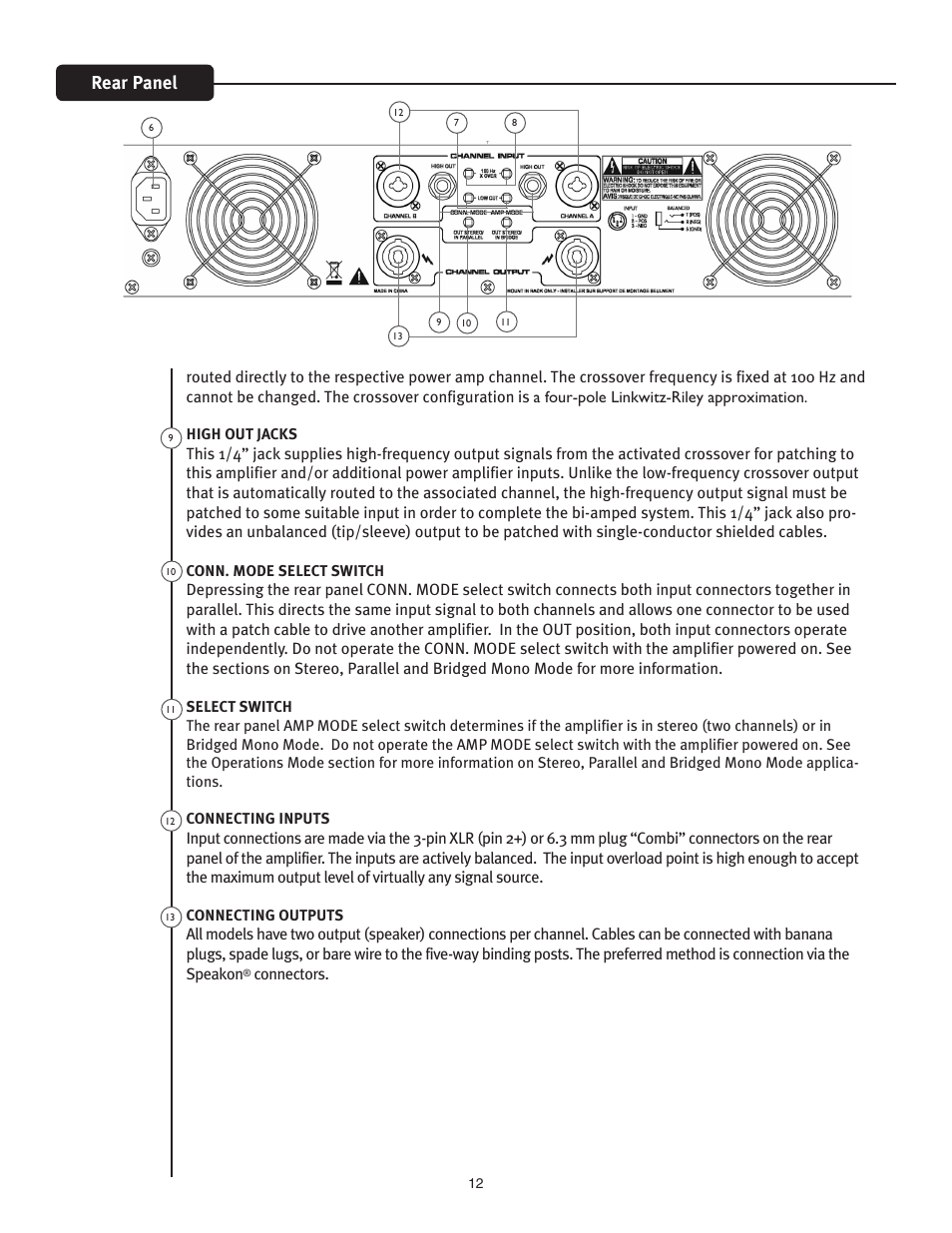 Rear panel | Peavey PV 3800 User Manual | Page 12 / 20