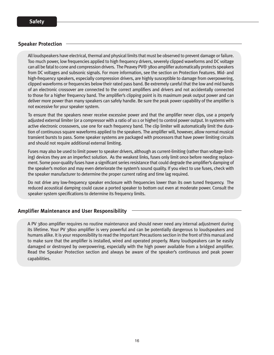 Peavey PV 3800 User Manual | Page 16 / 20