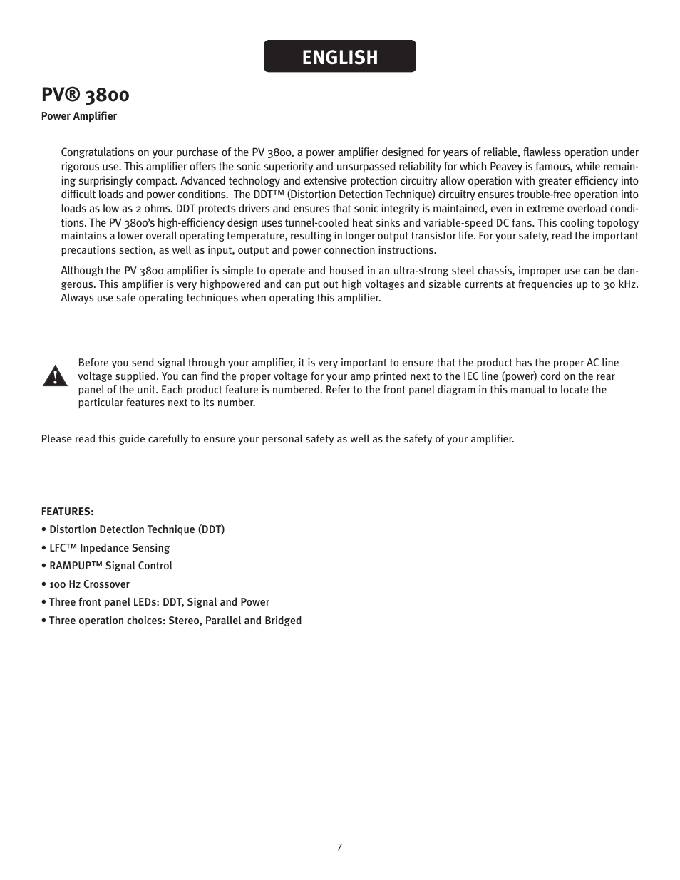 Pv® 3800, English | Peavey PV 3800 User Manual | Page 7 / 20