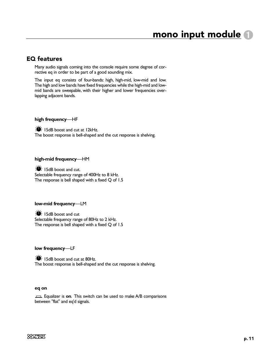 Mono input module | Peavey X-Four User Manual | Page 11 / 84