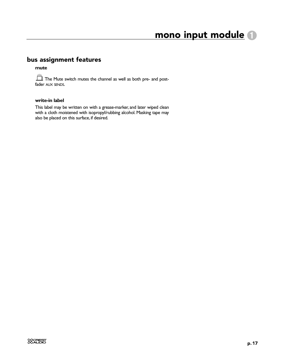 Mono input module | Peavey X-Four User Manual | Page 17 / 84