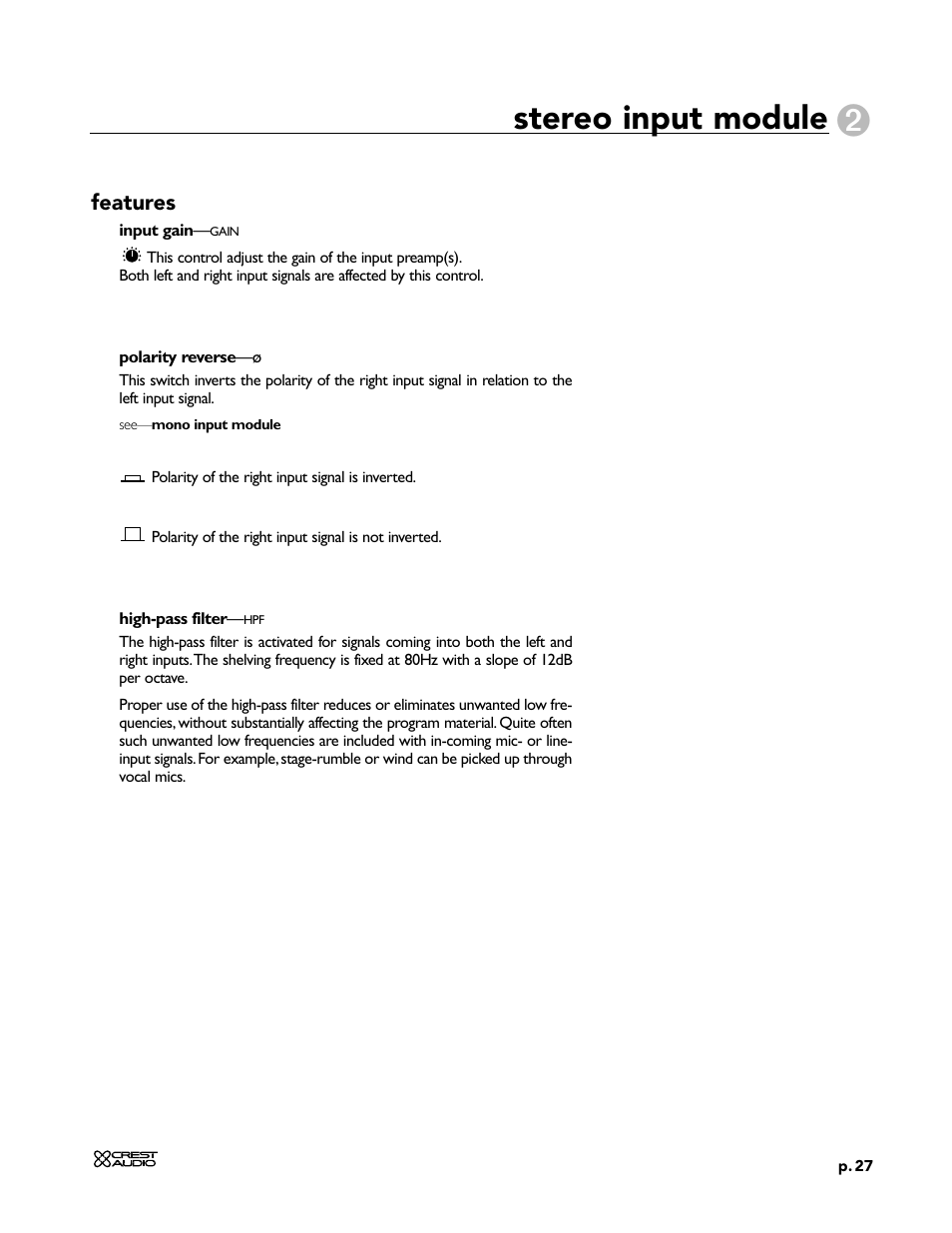 Stereo input module | Peavey X-Four User Manual | Page 27 / 84