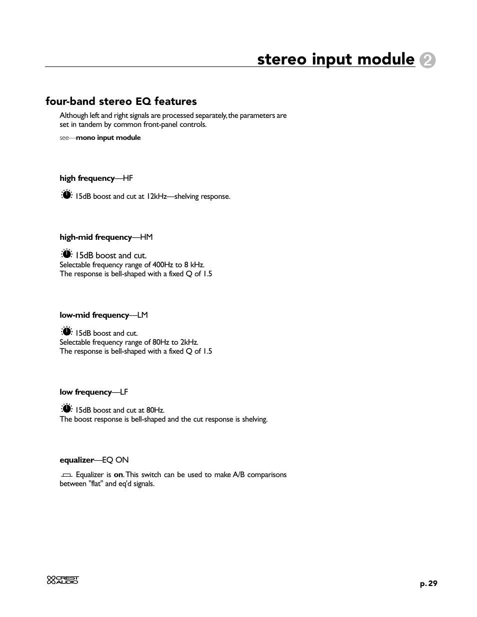 Stereo input module | Peavey X-Four User Manual | Page 29 / 84