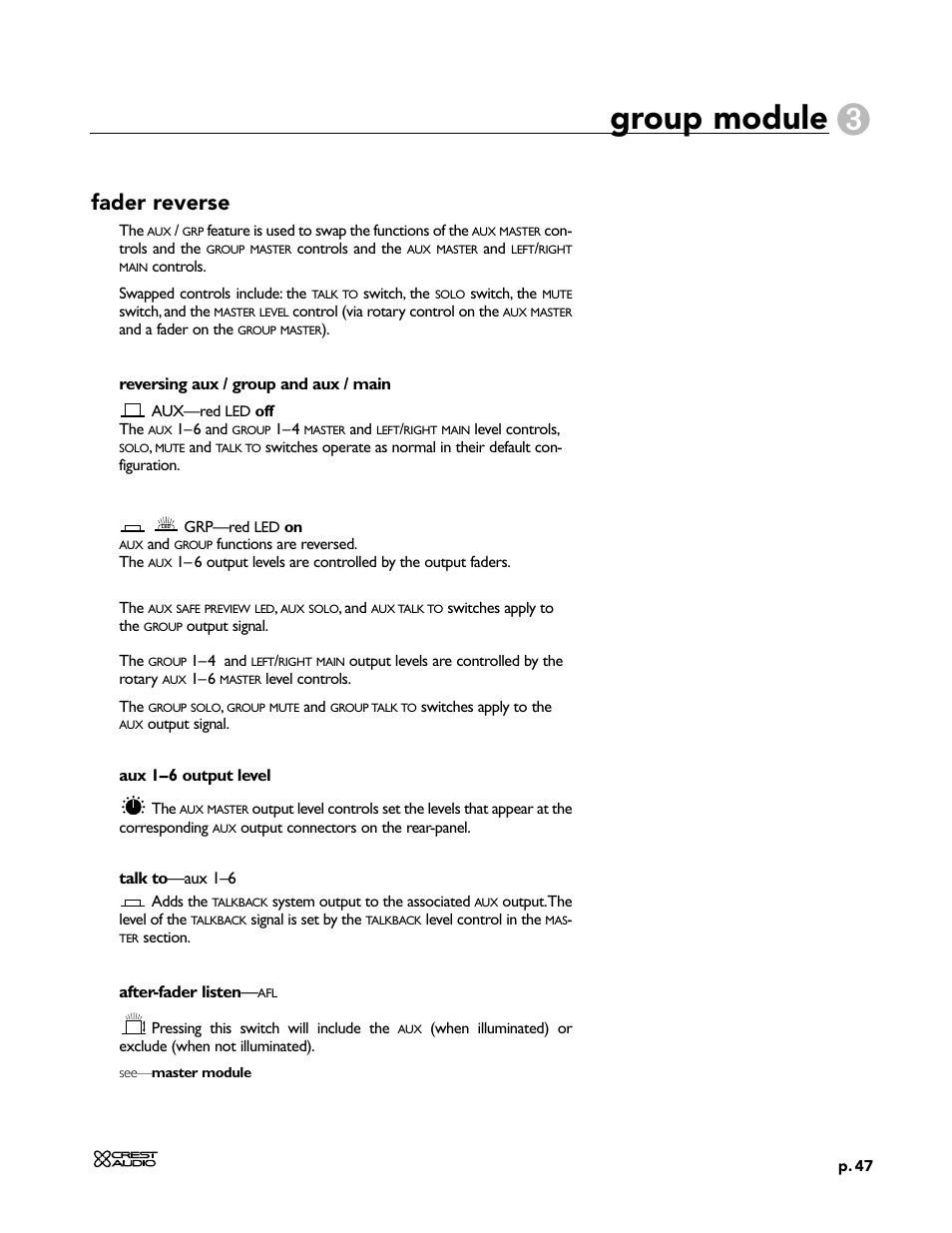 Group module, Fader reverse | Peavey X-Four User Manual | Page 47 / 84