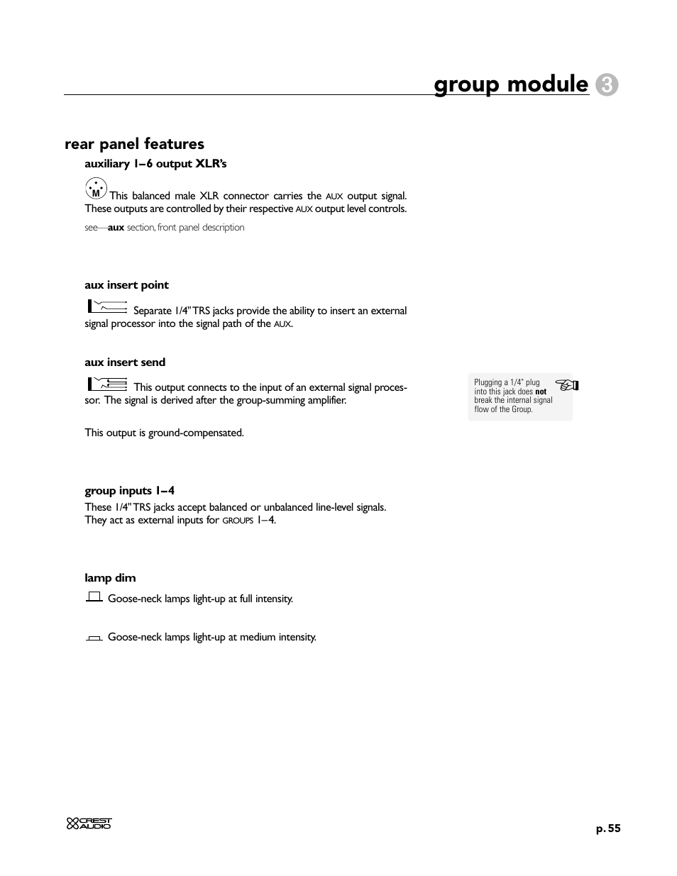 Group module, Rear panel features | Peavey X-Four User Manual | Page 55 / 84