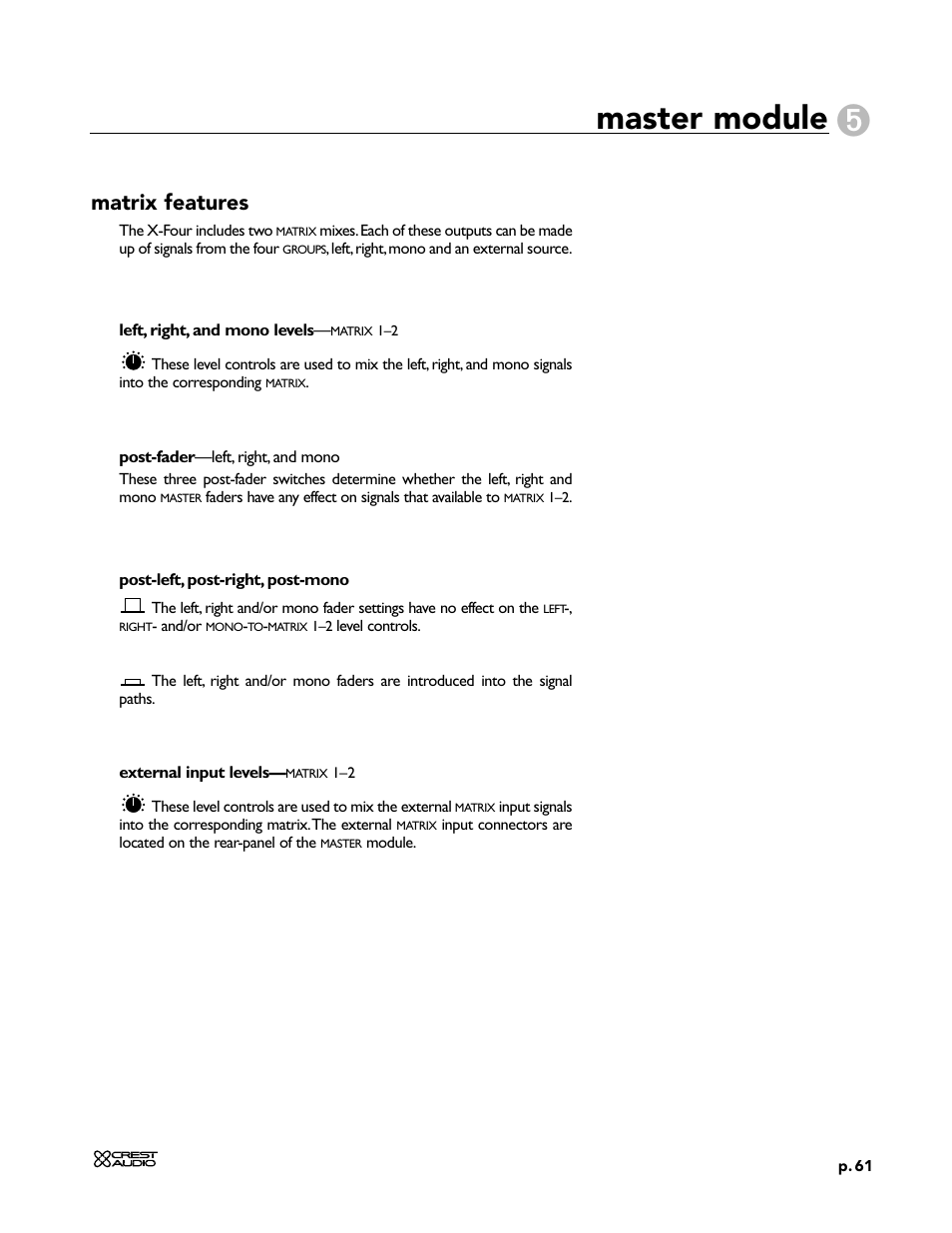 Master module, Matrix features | Peavey X-Four User Manual | Page 61 / 84