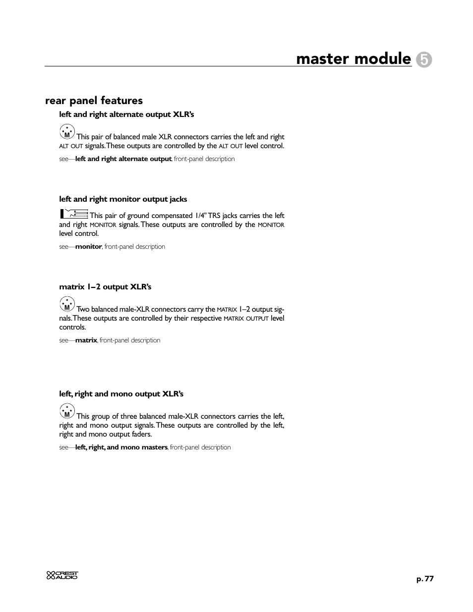 Master module, Rear panel features | Peavey X-Four User Manual | Page 77 / 84