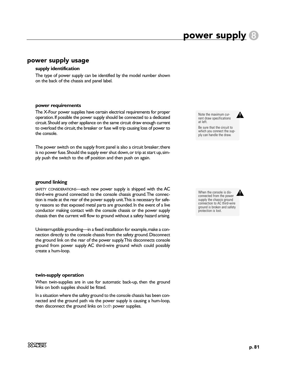 Power supply | Peavey X-Four User Manual | Page 81 / 84