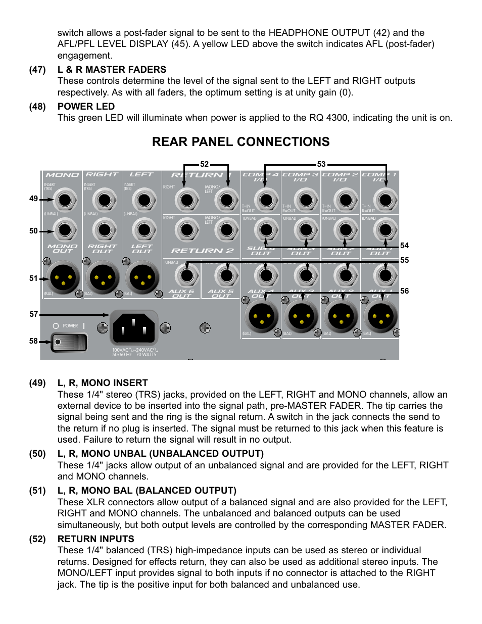 Rear panel connections | Peavey RQ 4300 Series User Manual | Page 12 / 60