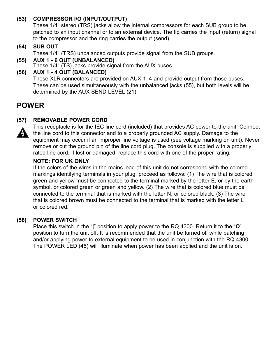 Power | Peavey RQ 4300 Series User Manual | Page 13 / 60