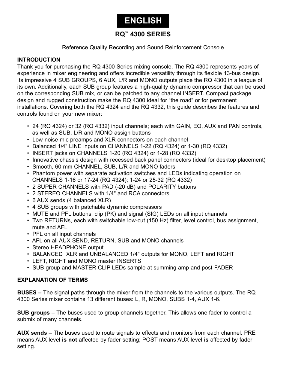 English | Peavey RQ 4300 Series User Manual | Page 3 / 60