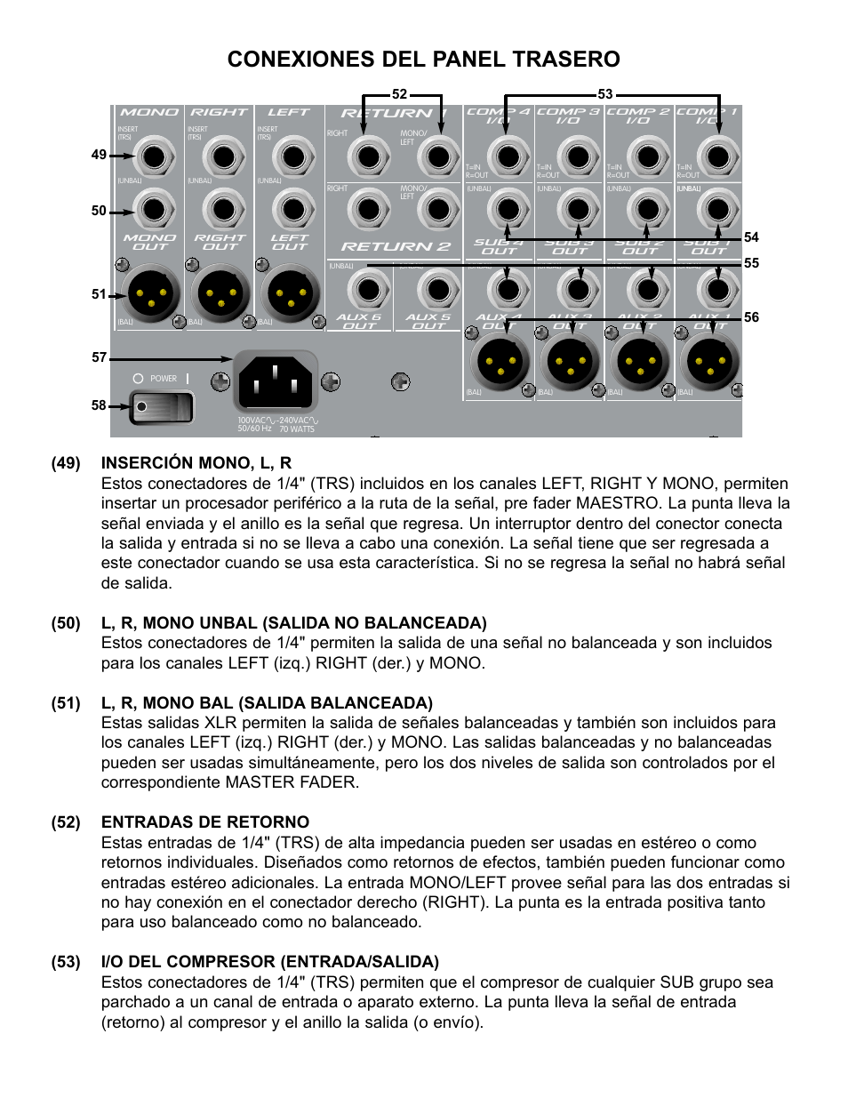 Conexiones del panel trasero | Peavey RQ 4300 Series User Manual | Page 31 / 60