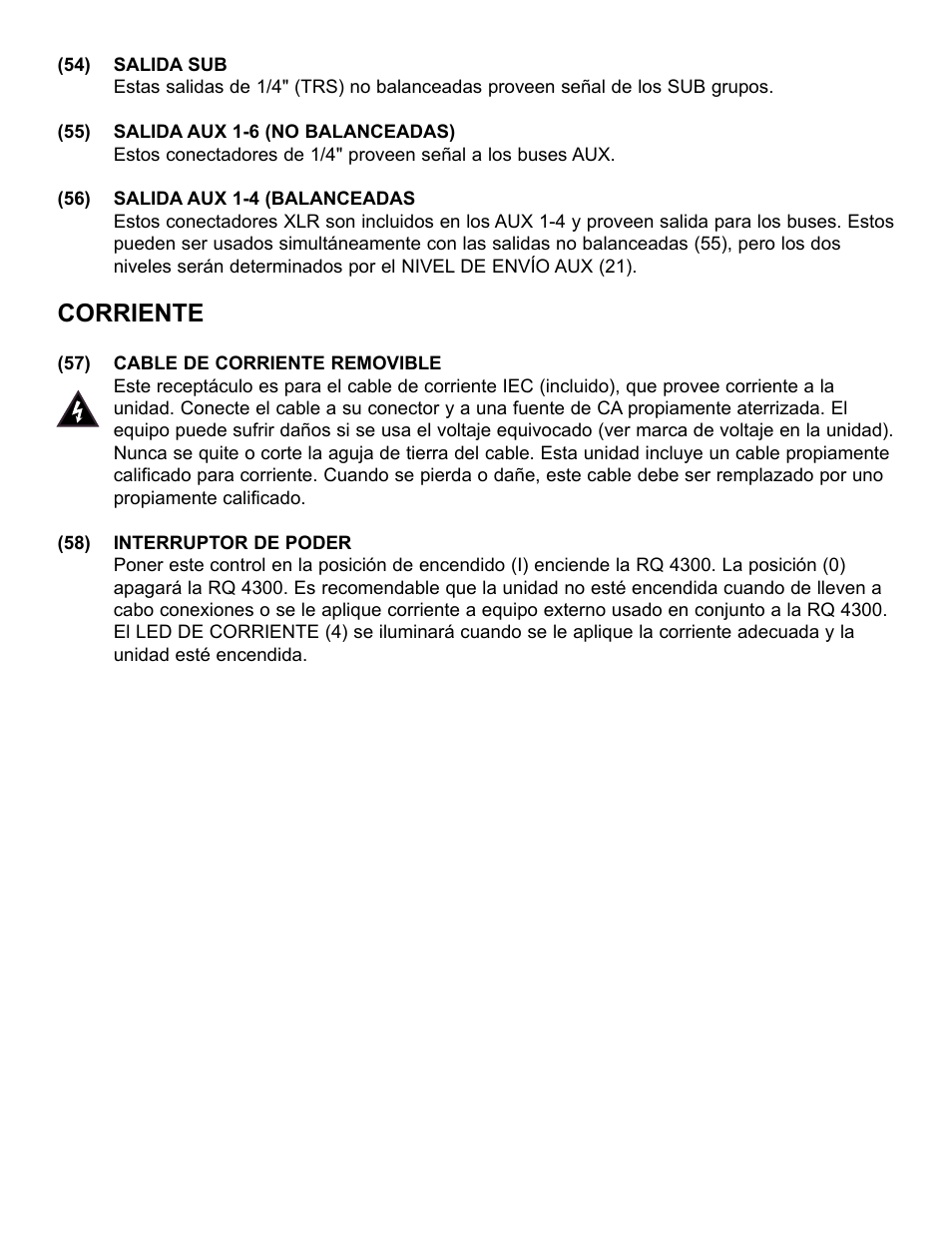 Corriente | Peavey RQ 4300 Series User Manual | Page 32 / 60