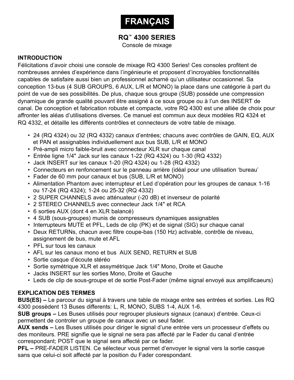 Français | Peavey RQ 4300 Series User Manual | Page 33 / 60