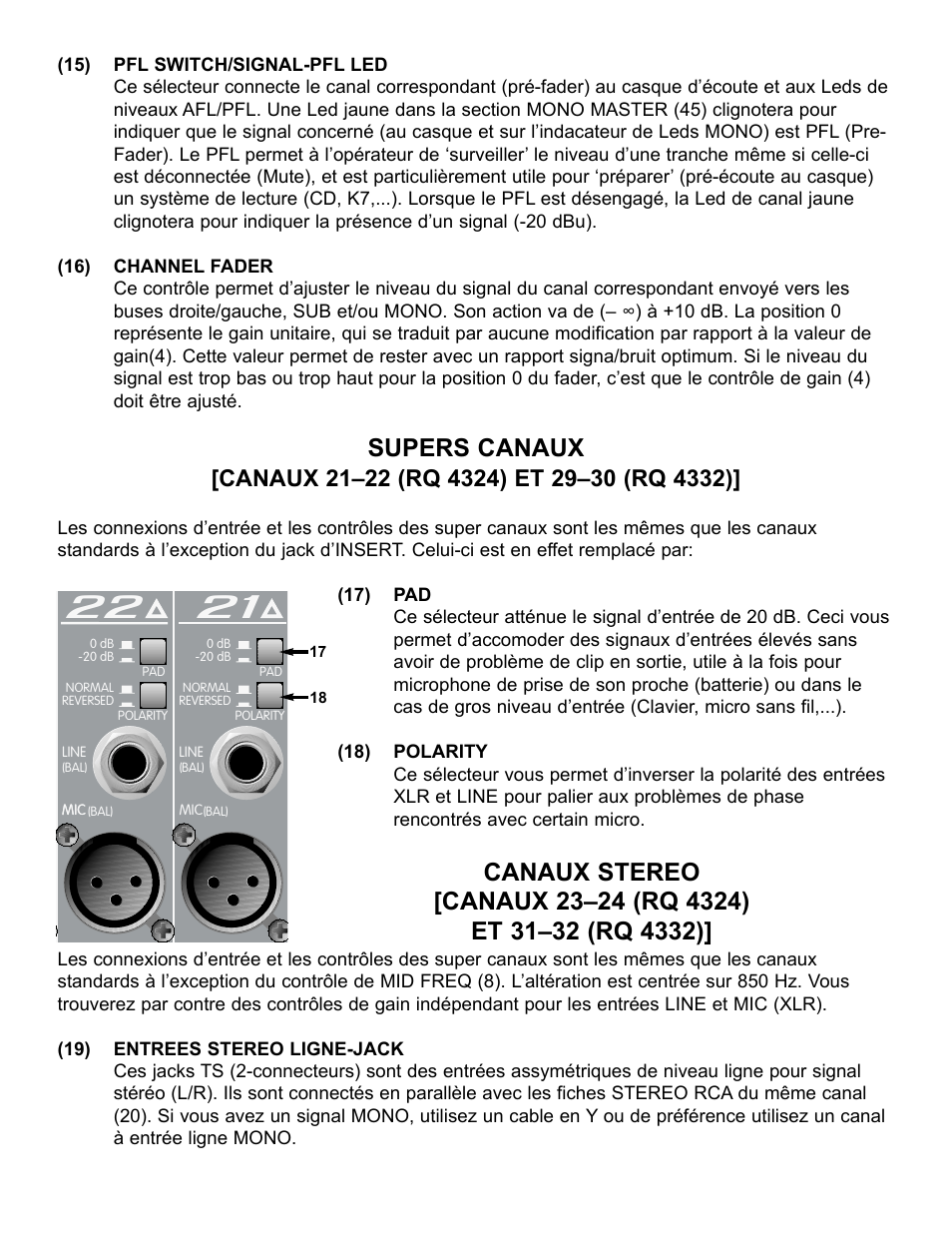 Supers canaux | Peavey RQ 4300 Series User Manual | Page 37 / 60