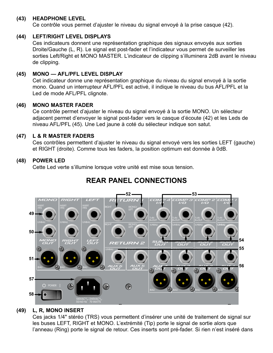 Rear panel connections | Peavey RQ 4300 Series User Manual | Page 42 / 60