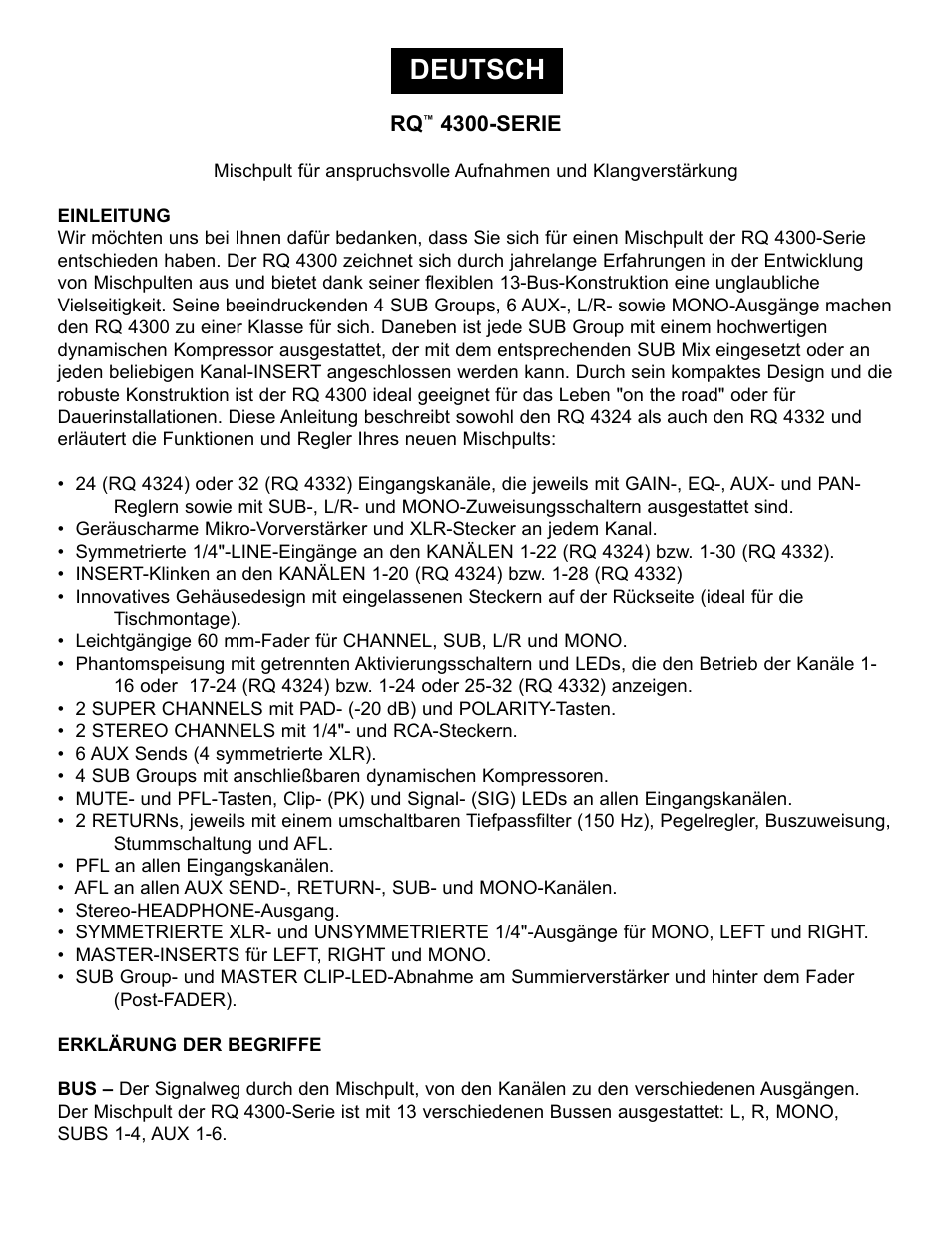 Deutsch | Peavey RQ 4300 Series User Manual | Page 44 / 60