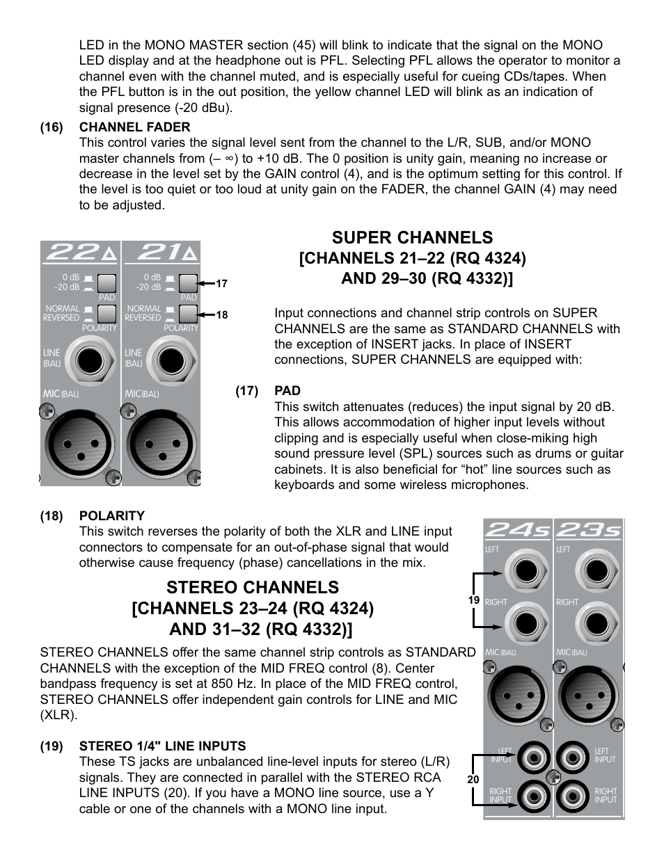 23s 24s, Super channels | Peavey RQ 4300 Series User Manual | Page 7 / 60