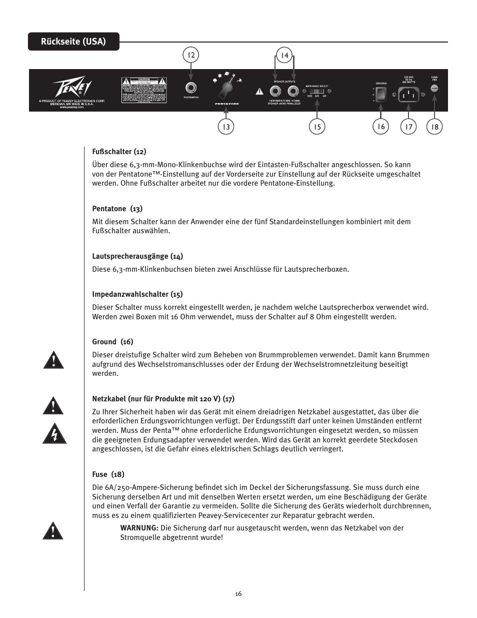 Peavey Penta Tube Amplifier User Manual | Page 16 / 32