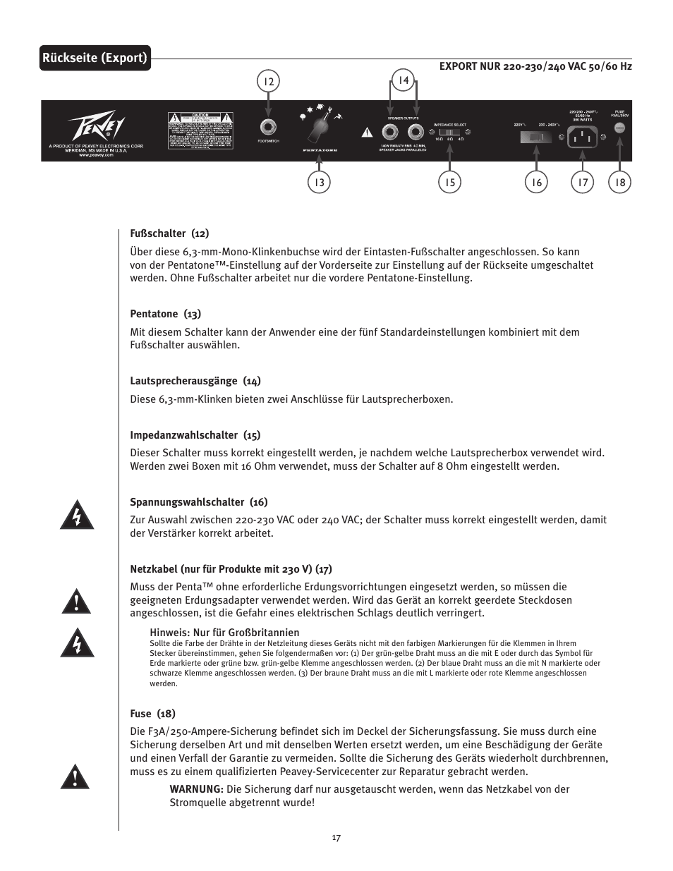 Peavey Penta Tube Amplifier User Manual | Page 17 / 32