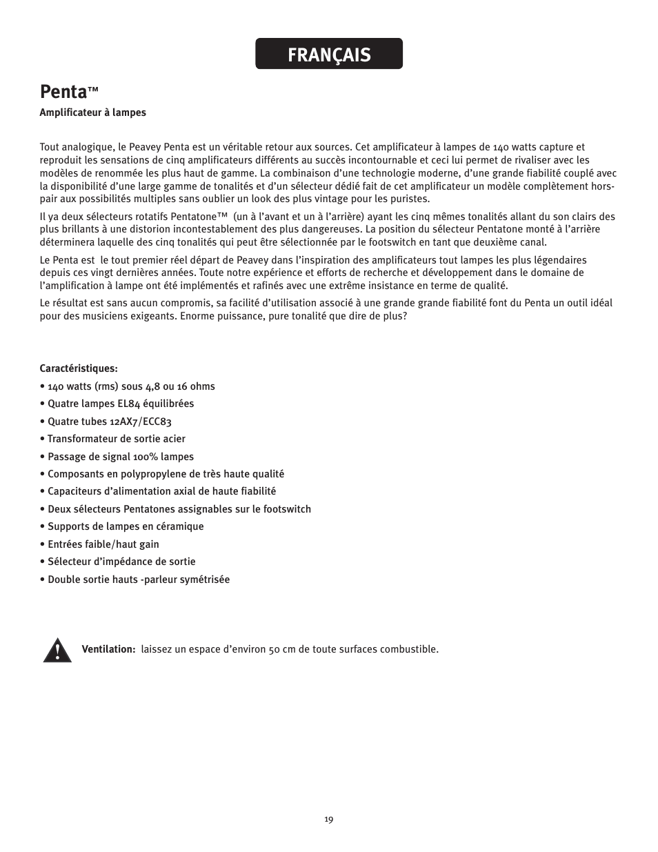 Penta, Français | Peavey Penta Tube Amplifier User Manual | Page 19 / 32