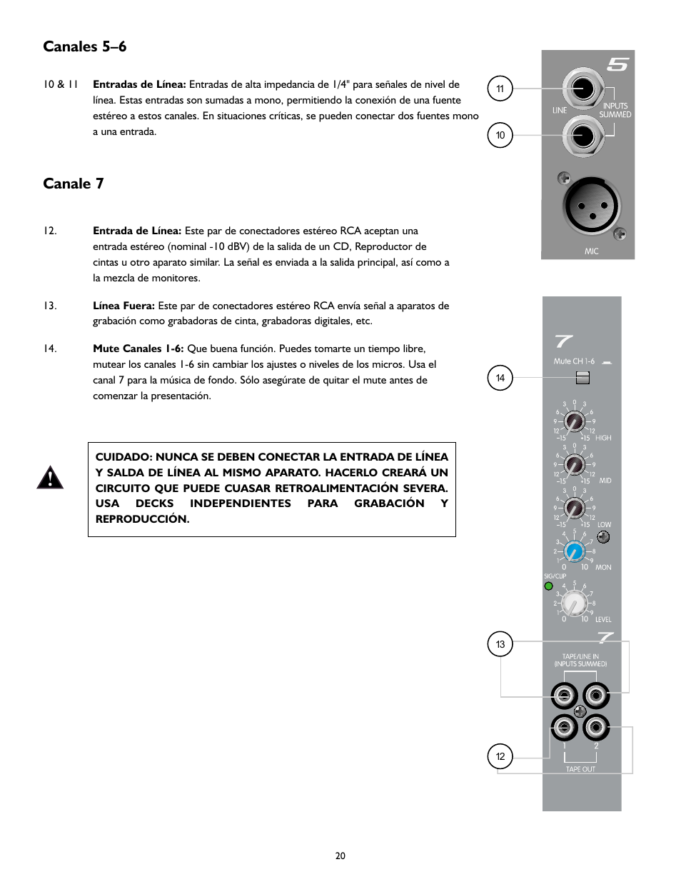 Canale 7 canales 5–6 | Peavey XR 600G User Manual | Page 20 / 44
