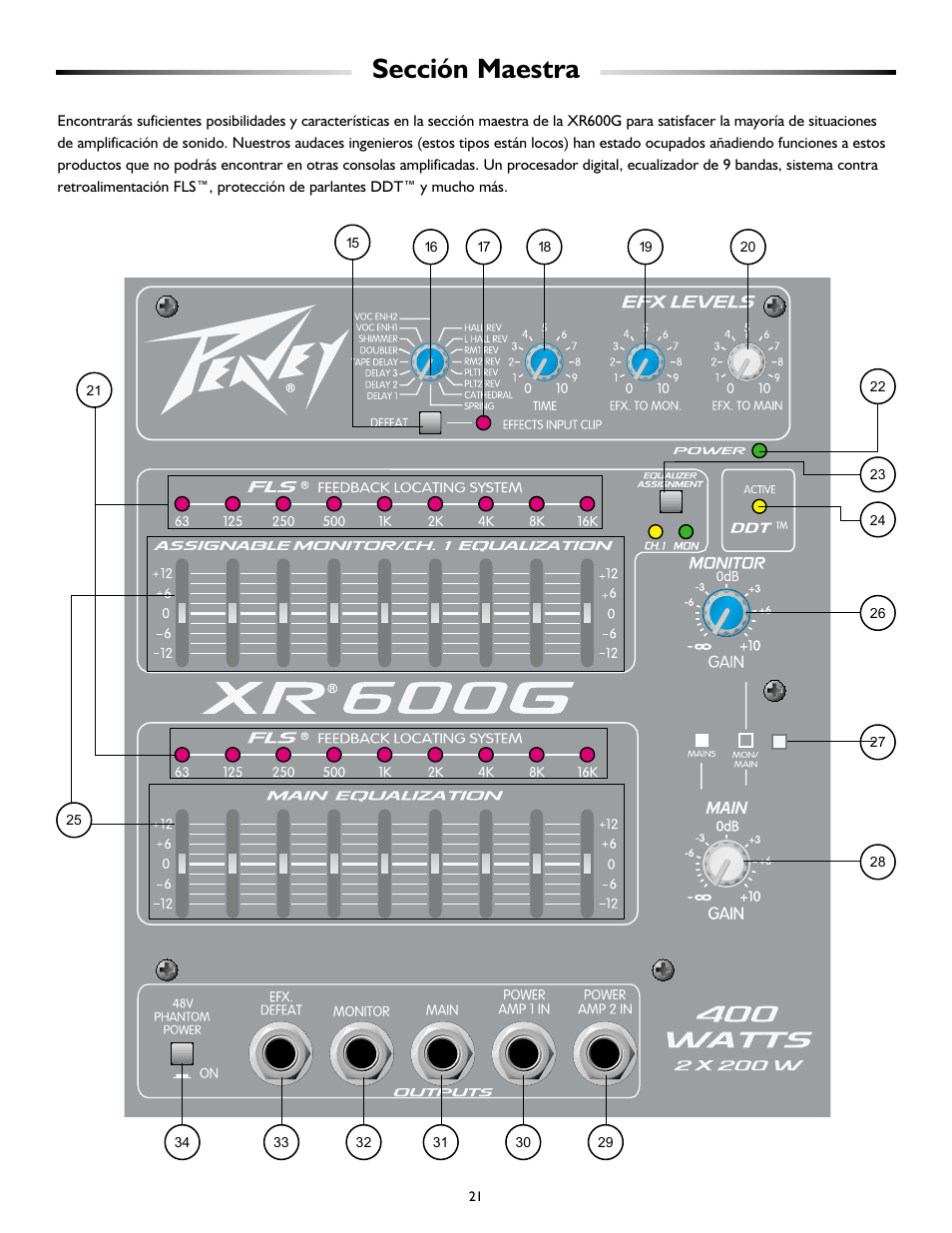 Sección maestra | Peavey XR 600G User Manual | Page 21 / 44
