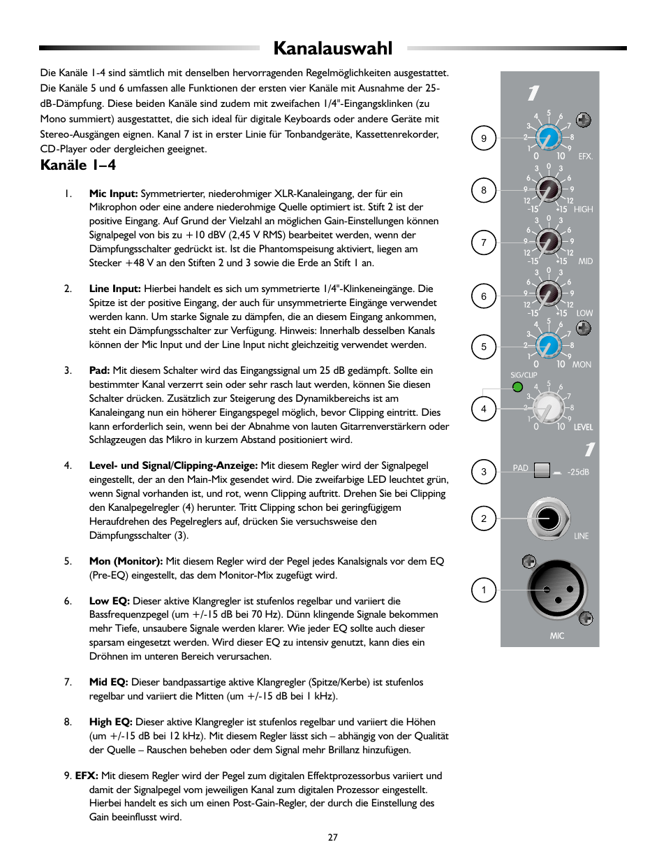 Kanalauswahl, Kanäle 1–4 | Peavey XR 600G User Manual | Page 27 / 44