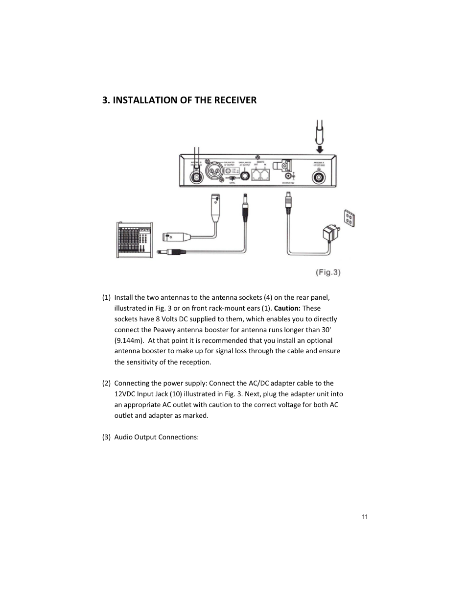 Installation of the receiver | Peavey PRO COMM U1002 User Manual | Page 11 / 36