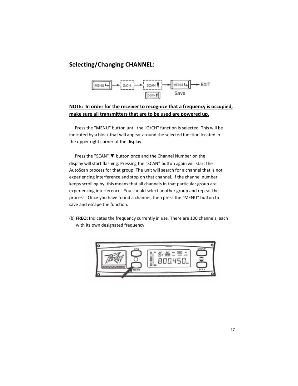 Selecting/changing channel | Peavey PRO COMM U1002 User Manual | Page 17 / 36
