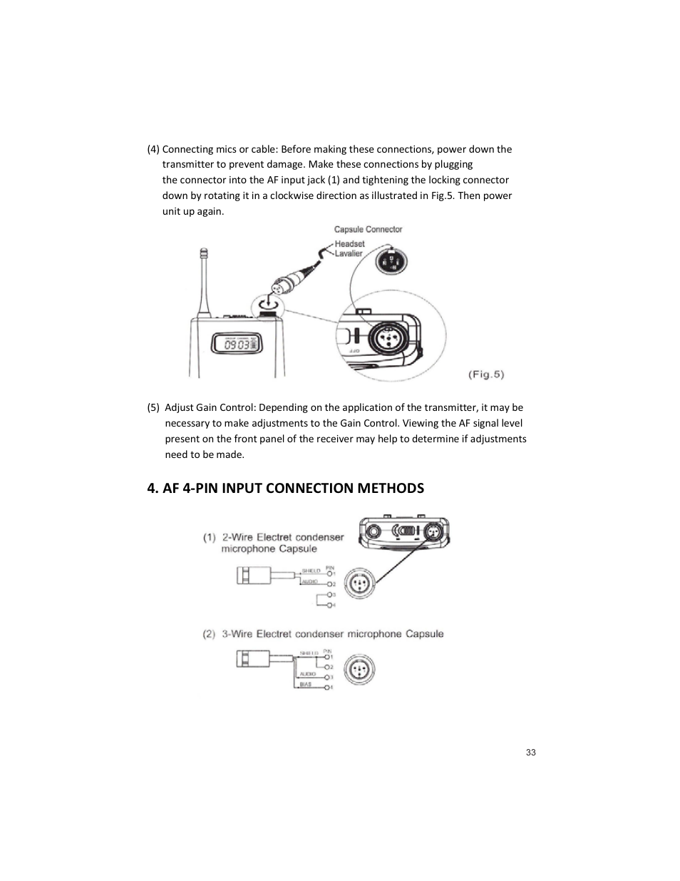 Af 4-pin input connection methods | Peavey PRO COMM U1002 User Manual | Page 33 / 36