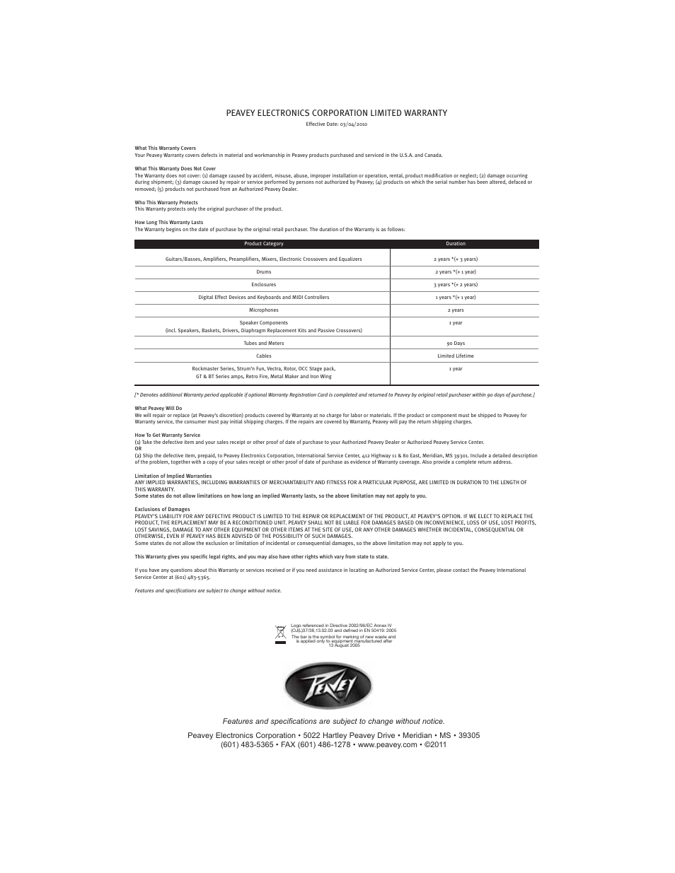 Peavey PRO COMM U1002 User Manual | Page 36 / 36