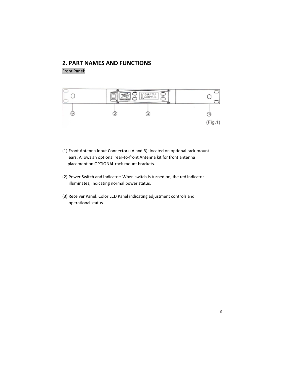 Part names and functions | Peavey PRO COMM U1002 User Manual | Page 9 / 36