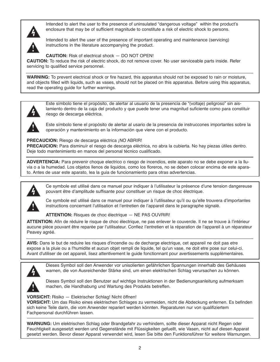 Peavey PV 1500 User Manual | Page 2 / 32