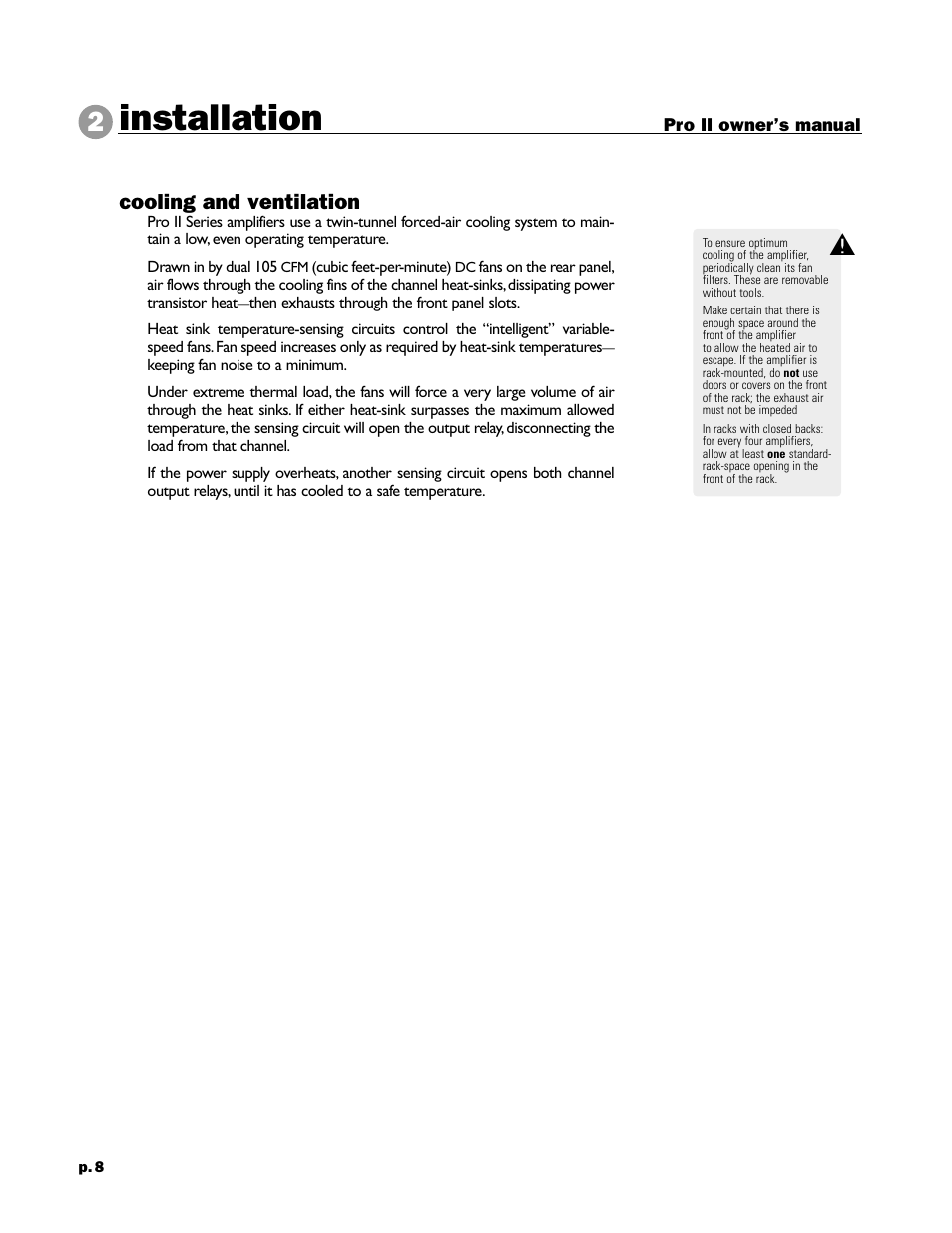 Installation, Cooling and ventilation | Peavey 8002 User Manual | Page 10 / 42