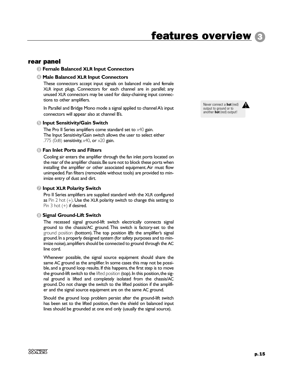 Features overview, Rear panel | Peavey 8002 User Manual | Page 17 / 42