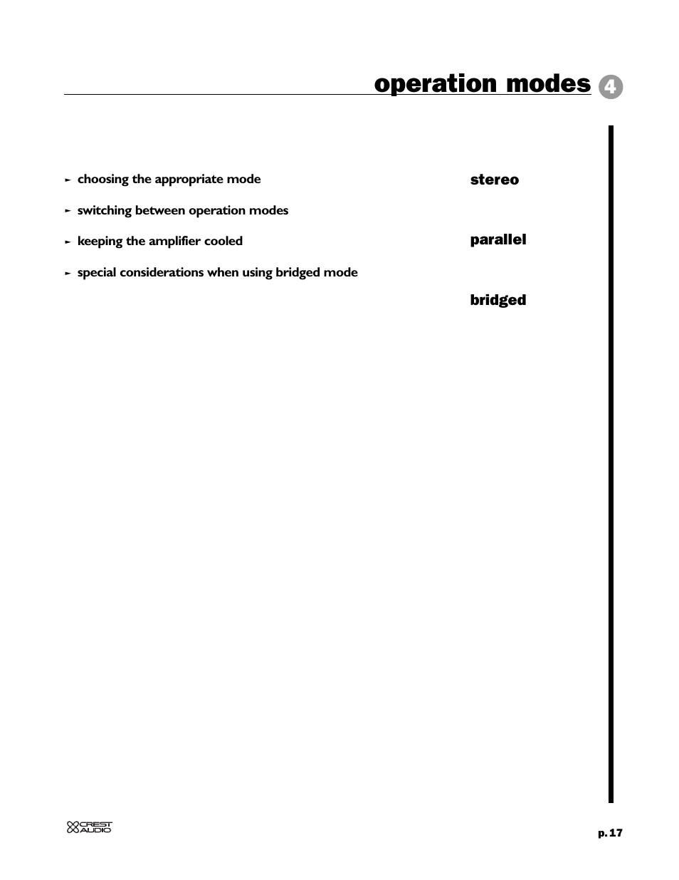 Operation modes, Stereo parallel bridged | Peavey 8002 User Manual | Page 19 / 42