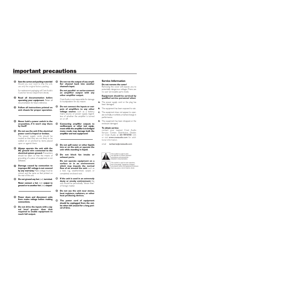 Important precautions | Peavey 8002 User Manual | Page 2 / 42