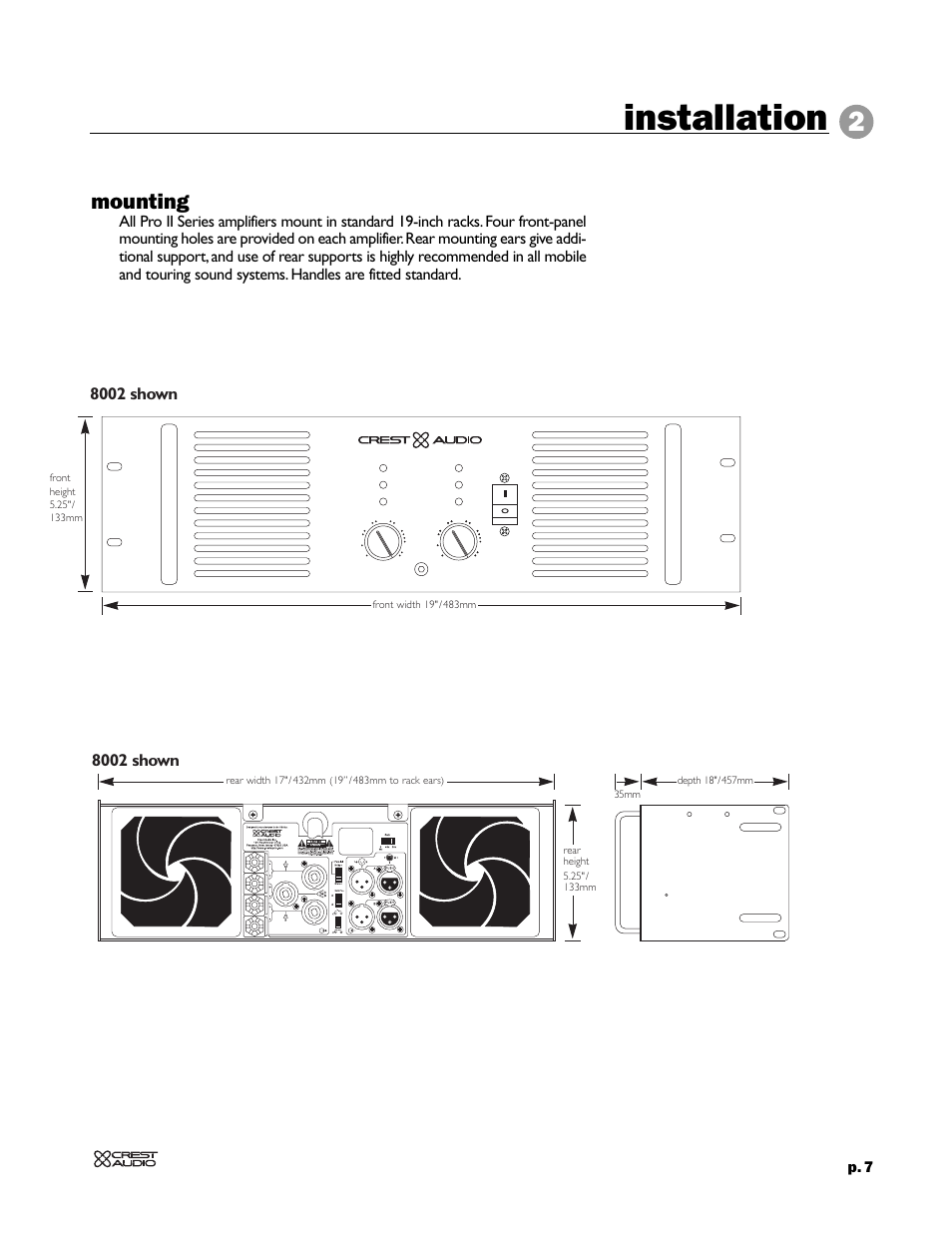 Installation, Mounting, 8002 shown | P. 7 | Peavey 8002 User Manual | Page 9 / 42