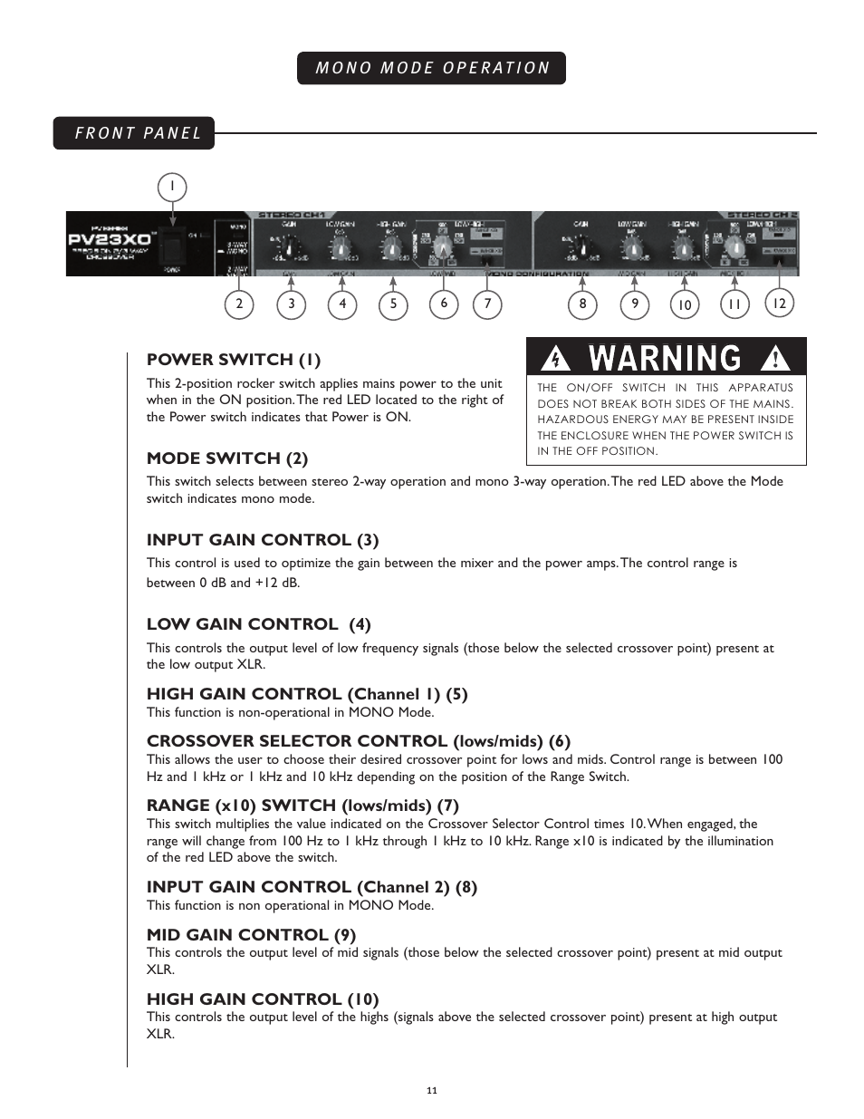 Warning | Peavey 23XO User Manual | Page 11 / 40