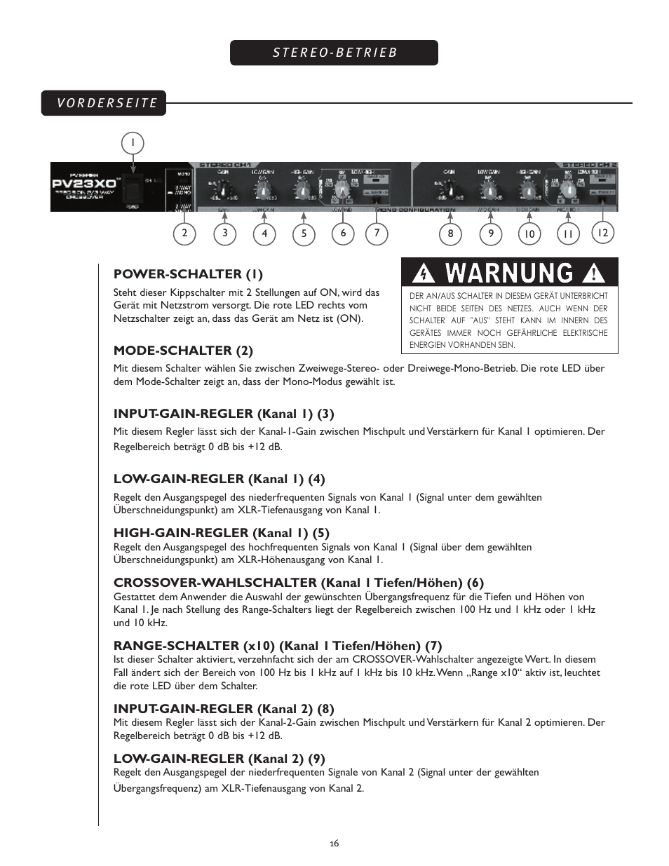 Warnung | Peavey 23XO User Manual | Page 16 / 40