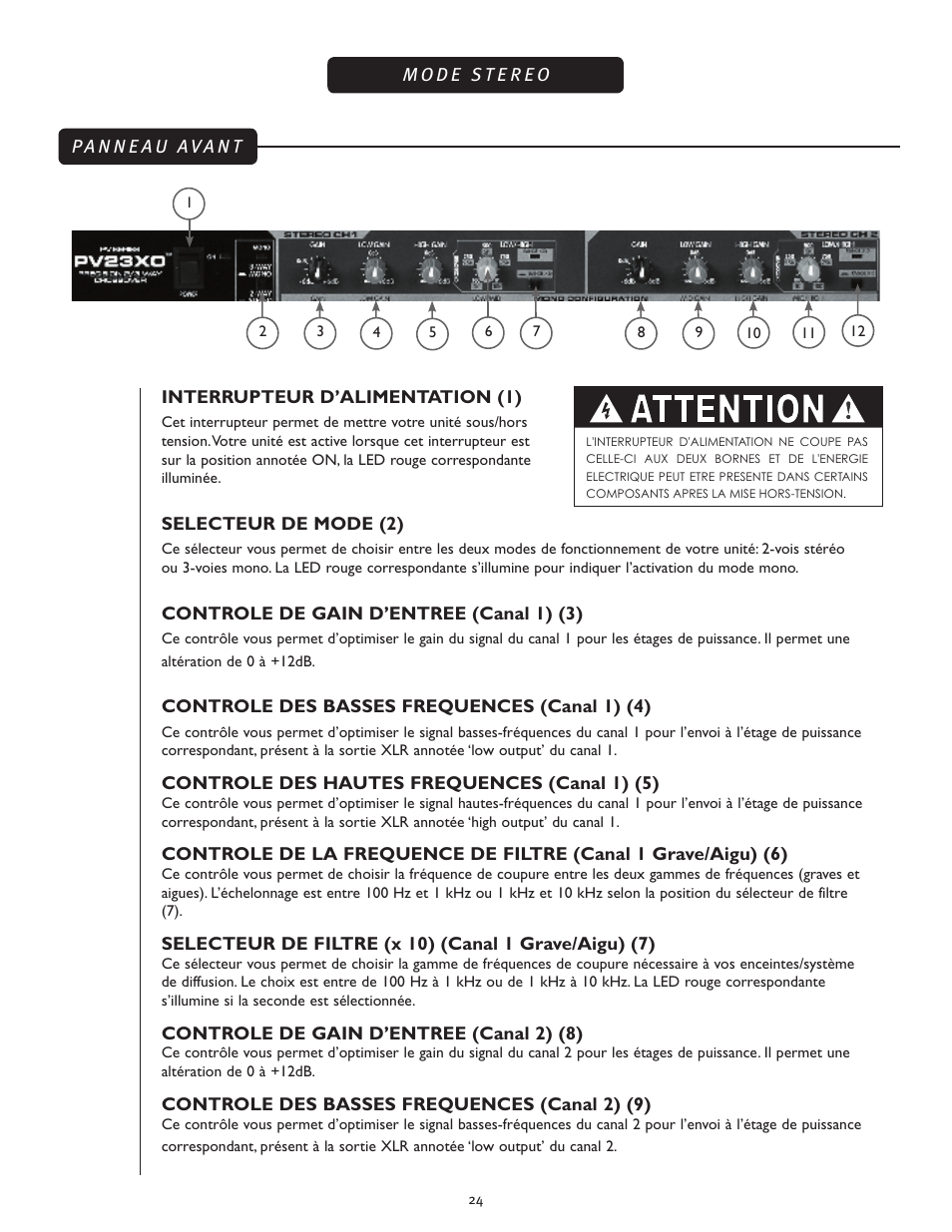 Attention | Peavey 23XO User Manual | Page 24 / 40