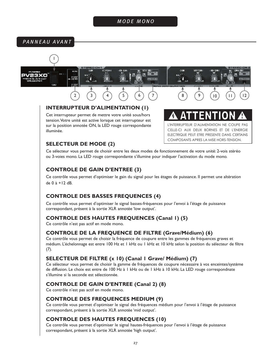 Attention | Peavey 23XO User Manual | Page 27 / 40