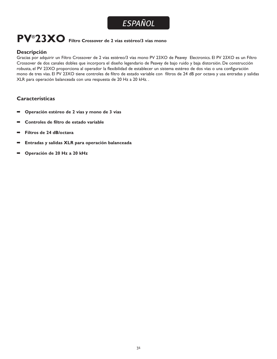 23xo, Español | Peavey 23XO User Manual | Page 31 / 40