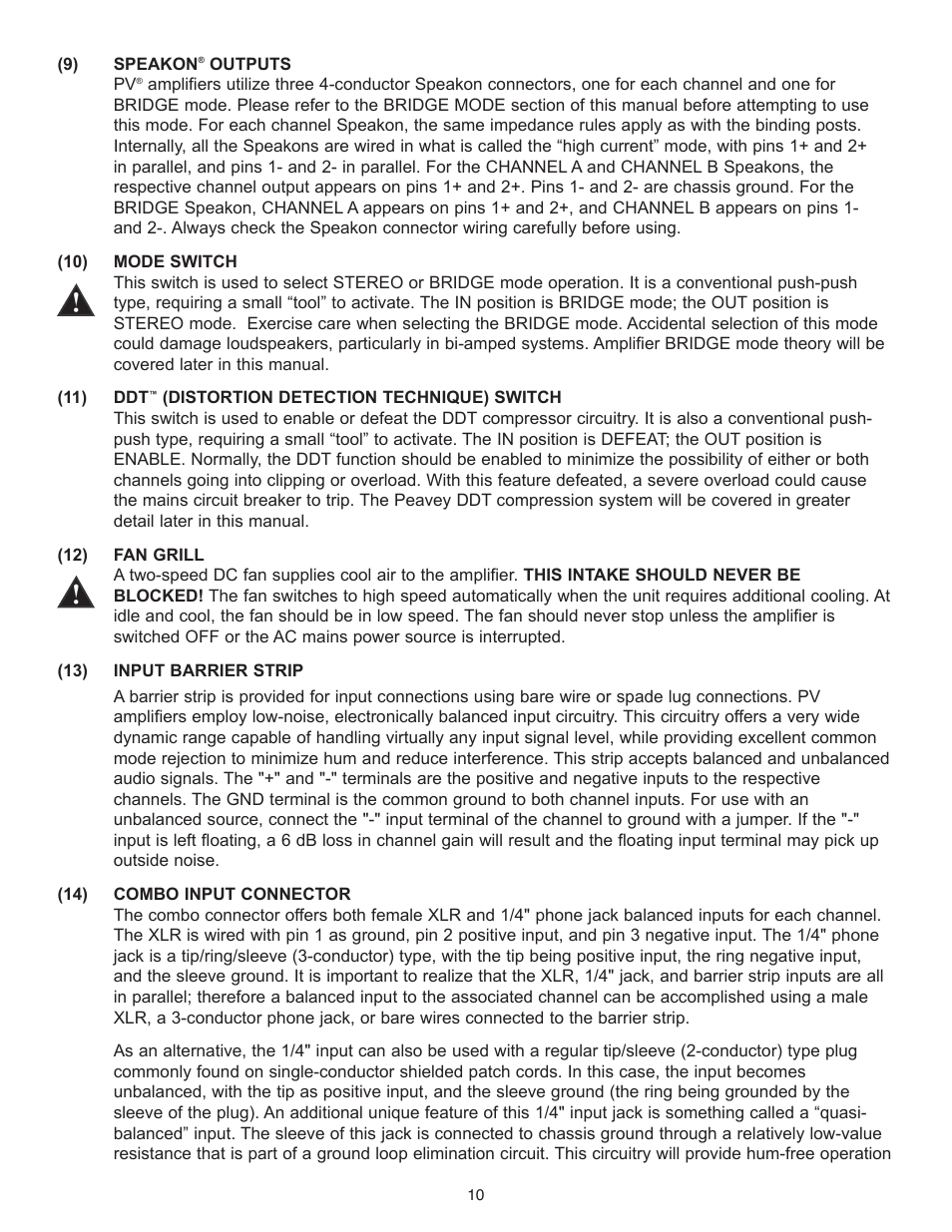 Peavey PV Series User Manual | Page 10 / 40