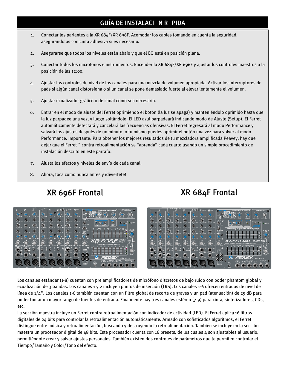 Guía de instalación rápida | Peavey XR 684F User Manual | Page 22 / 64